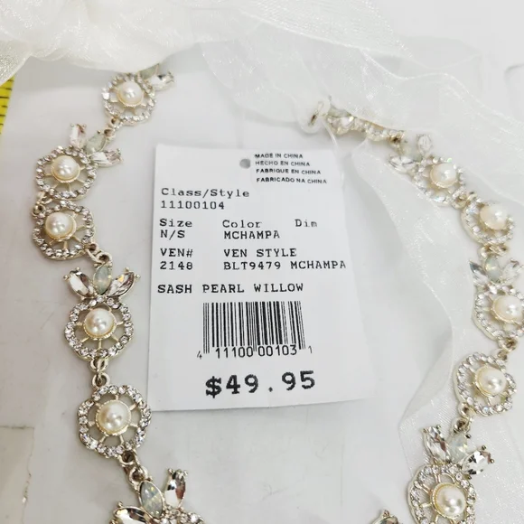 Davids Bridal Belt Wedding Dress Formal Gown Organza Sash Pearls Crystals Champa - Picture 7 of 9